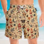 Old School Tatoo Summer Men'S Button'S Up Shirts Hawaiian Shirt & Beach Shorts