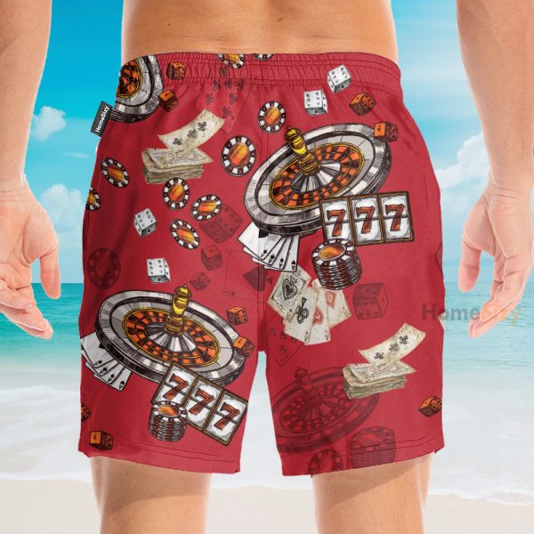 Casino Pattern Red Men'S Button'S Up Shirts Hawaiian Shirt & Beach Shorts