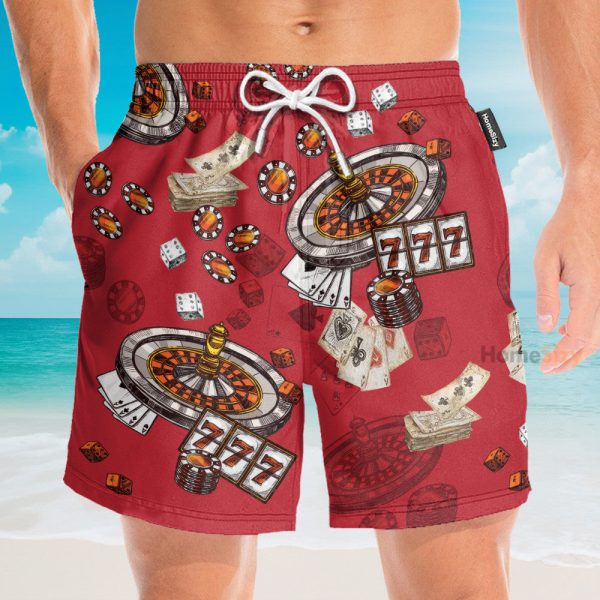 Casino Pattern Red Men'S Button'S Up Shirts Hawaiian Shirt & Beach Shorts