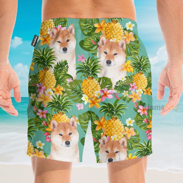 Tropical Pineapple Shiba Funny Button'S Up Shirts Hawaiian Shirt & Beach Shorts