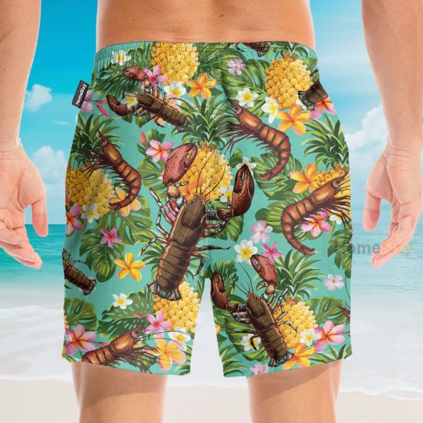 Lobster Tropical Leaves Pattern Hawaiian Shirt & Beach Shorts