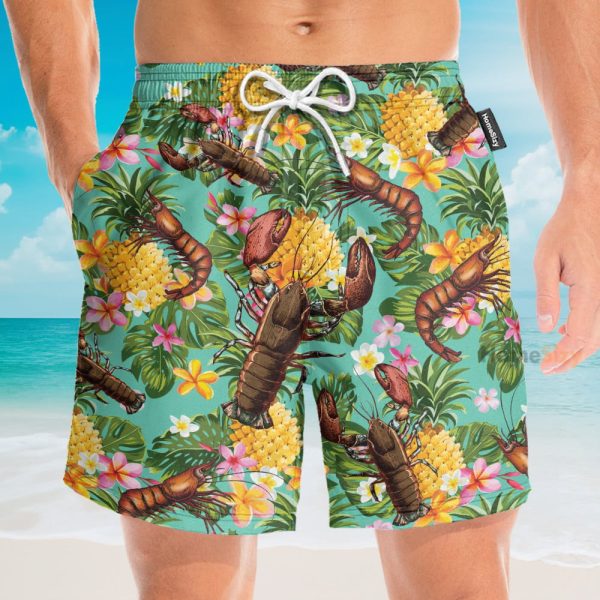 Lobster Tropical Leaves Pattern Hawaiian Shirt & Beach Shorts