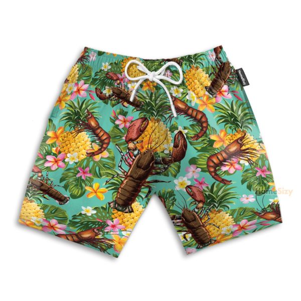 Lobster Tropical Leaves Pattern Hawaiian Shirt & Beach Shorts