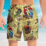 Pirate Parrot Men'S Button'S Up Shirts Hawaiian Shirt & Beach Shorts