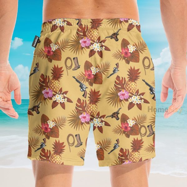 Cowboy Guns, Ropes, Boots Men'S Button'S Up Shirts Hawaiian Shirt & Beach Shorts