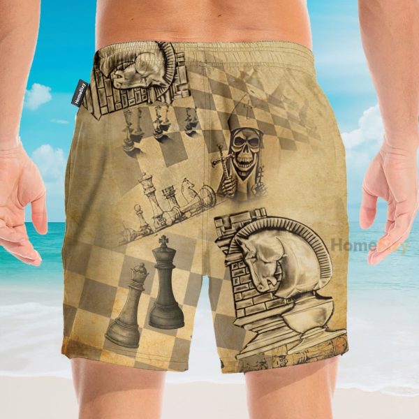 Chess Skull Men'S Button'S Up Shirts Hawaiian Shirt & Beach Shorts