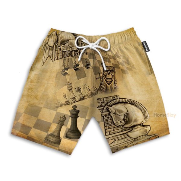 Chess Skull Men'S Button'S Up Shirts Hawaiian Shirt & Beach Shorts