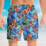 Parrot In Tropical Green Leaves Hawaiian Shirt & Beach Shorts