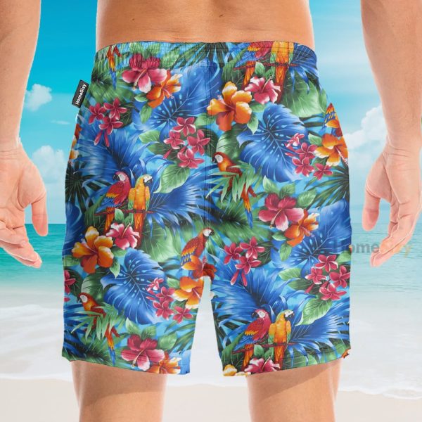 Parrot In Tropical Green Leaves Hawaiian Shirt & Beach Shorts