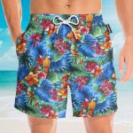 Parrot In Tropical Green Leaves Hawaiian Shirt & Beach Shorts