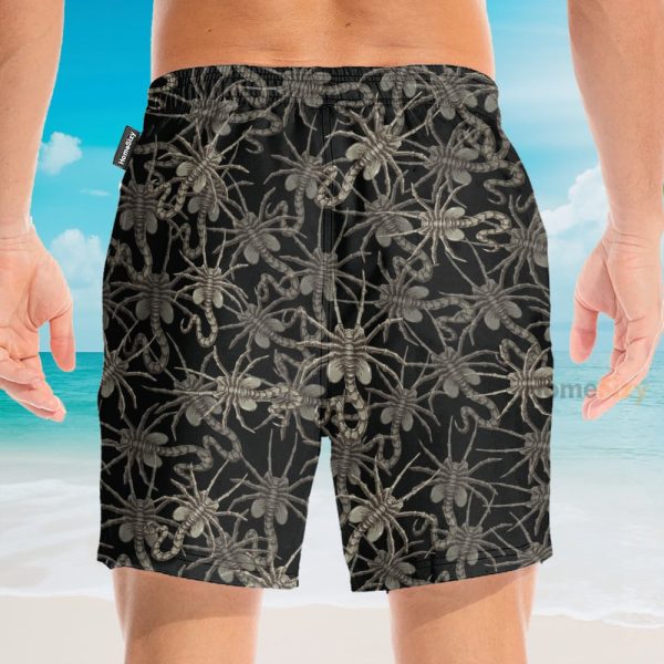 Alien Face Hugger Men'S Button'S Up Shirts Hawaiian Shirt & Beach Shorts