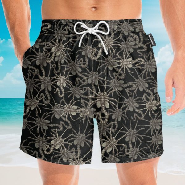 Alien Face Hugger Men'S Button'S Up Shirts Hawaiian Shirt & Beach Shorts