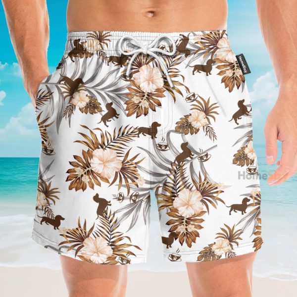Love Dachshund Men'S Button'S Up Shirts Hawaiian Shirt & Beach Shorts