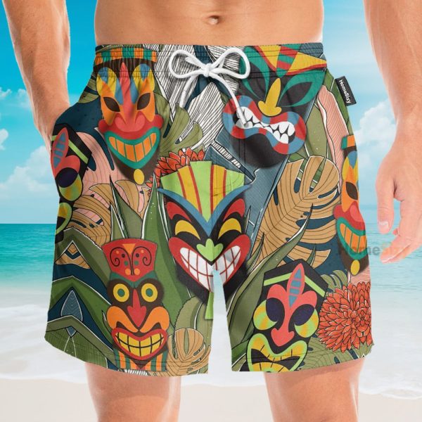 Tiki Head Men'S Button'S Up Shirts Hawaiian Shirt & Beach Shorts