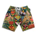 Tiki Head Men'S Button'S Up Shirts Hawaiian Shirt & Beach Shorts