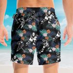 Hockey In Tropical Green Leaves Hawaiian Shirt & Beach Shorts