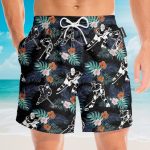 Hockey In Tropical Green Leaves Hawaiian Shirt & Beach Shorts