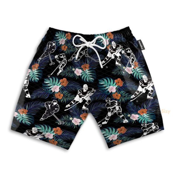 Hockey In Tropical Green Leaves Hawaiian Shirt & Beach Shorts