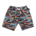 Vintage License Plate Number Hawaiian Shirt & Beach Shorts