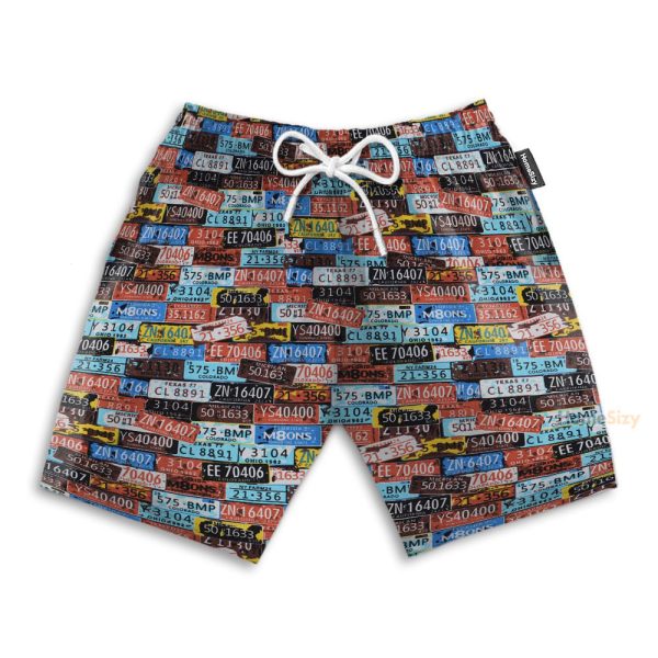 Vintage License Plate Number Hawaiian Shirt & Beach Shorts