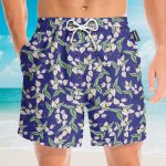 Tom Selleck Magnum Pi Movie Mini Anthurium Blue Cosplay Costume Hawaiian Shirt & Beach Shorts