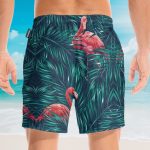 Flamingo In Tropical Green Leaves Hawaiian Shirt & Beach Shorts