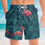 Flamingo In Tropical Green Leaves Hawaiian Shirt & Beach Shorts