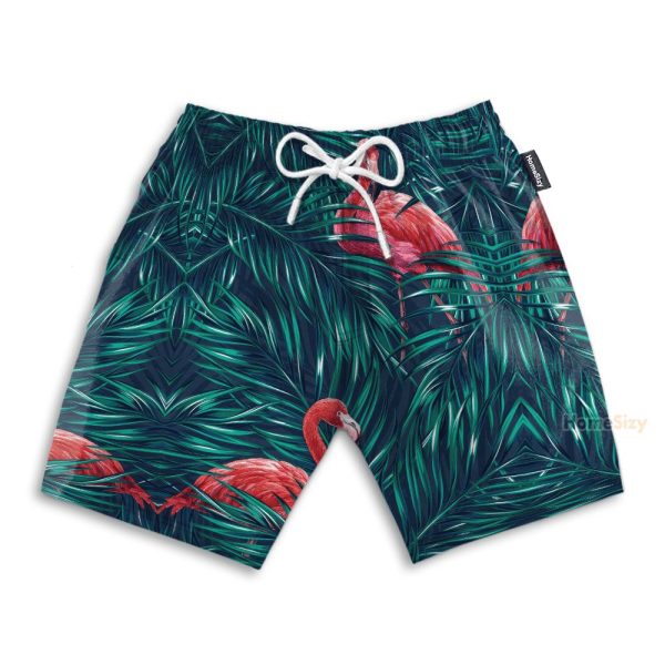 Flamingo In Tropical Green Leaves Hawaiian Shirt & Beach Shorts