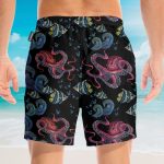 Happy Octopus Men'S Button'S Up Shirts Hawaiian Shirt & Beach Shorts