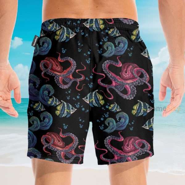Happy Octopus Men'S Button'S Up Shirts Hawaiian Shirt & Beach Shorts