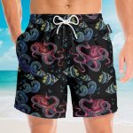 Happy Octopus Men'S Button'S Up Shirts Hawaiian Shirt & Beach Shorts