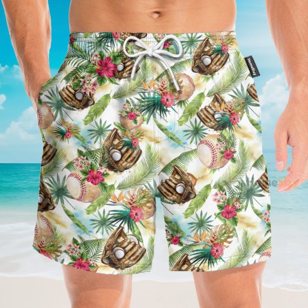 Baseball Tropical Men'S Button'S Up Shirts Hawaiian Shirt & Beach Shorts