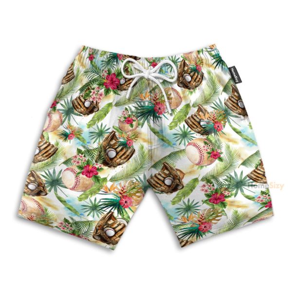 Baseball Tropical Men'S Button'S Up Shirts Hawaiian Shirt & Beach Shorts