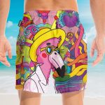 Hippie Flamingo Men'S Button'S Up Shirts Hawaiian Shirt & Beach Shorts