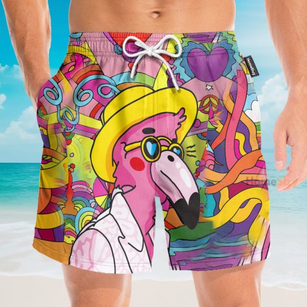 Hippie Flamingo Men'S Button'S Up Shirts Hawaiian Shirt & Beach Shorts