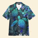 Sea Turtle Tropical Hibiscus And Plumeria Blue Hawaiian Shirt & Beach Shorts