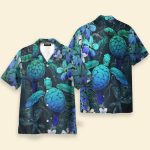 Sea Turtle Tropical Hibiscus And Plumeria Blue Hawaiian Shirt & Beach Shorts