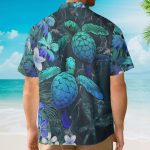 Sea Turtle Tropical Hibiscus And Plumeria Blue Hawaiian Shirt & Beach Shorts
