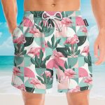 Pink Flamingo Men'S Button'S Up Shirts Hawaiian Shirt & Beach Shorts