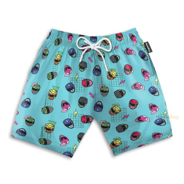 Retro Power Rangers Helmet Pattern Hawaiian Shirt & Beach Shorts