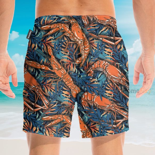 Shrimp Tropical Leaves Pattern Hawaiian Shirt & Beach Shorts