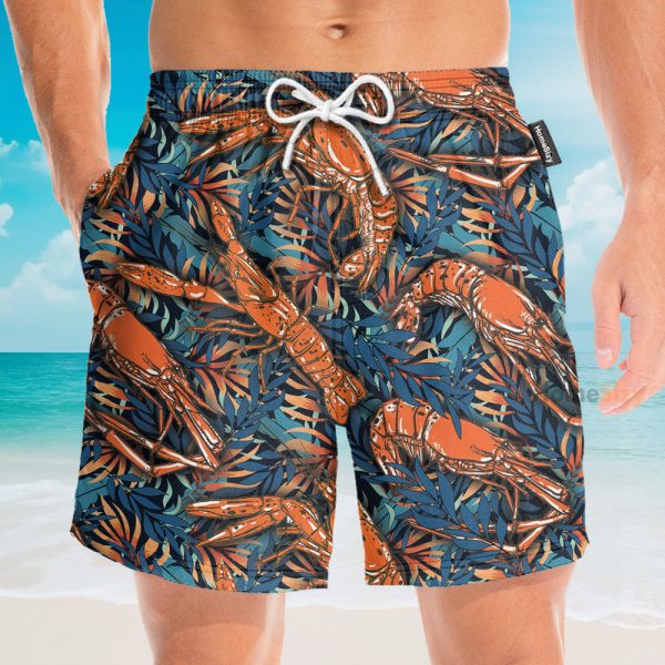 Shrimp Tropical Leaves Pattern Hawaiian Shirt & Beach Shorts