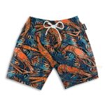 Shrimp Tropical Leaves Pattern Hawaiian Shirt & Beach Shorts