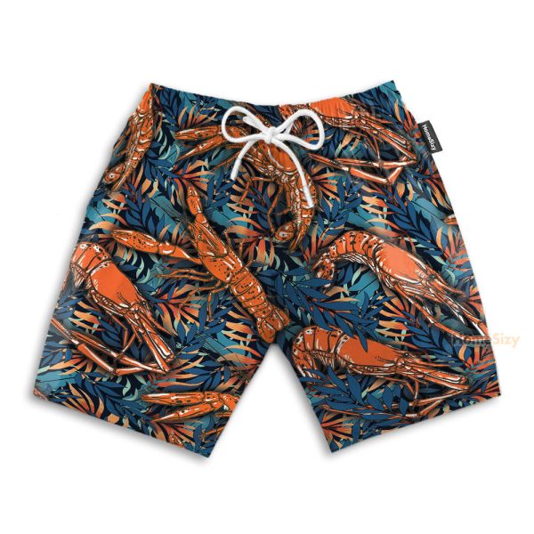 Shrimp Tropical Leaves Pattern Hawaiian Shirt & Beach Shorts