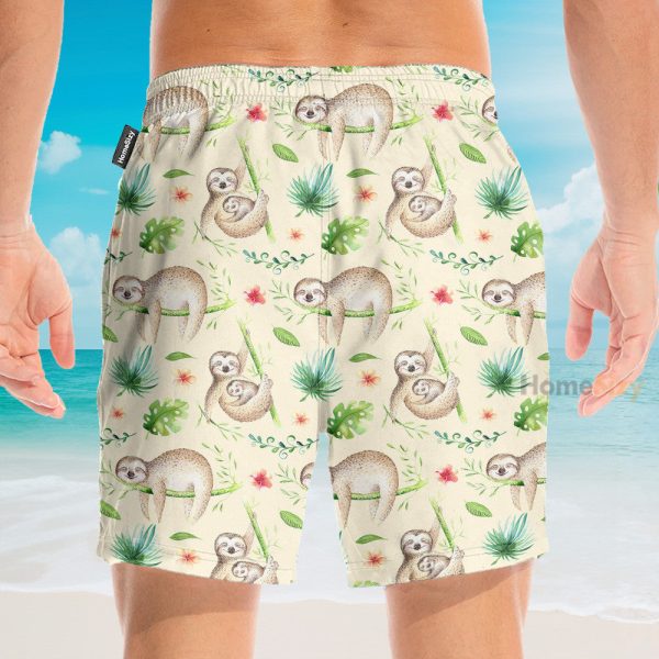 Sloth Leaf Pattern Tropical Hawaiian Shirt & Beach Shorts