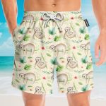 Sloth Leaf Pattern Tropical Hawaiian Shirt & Beach Shorts
