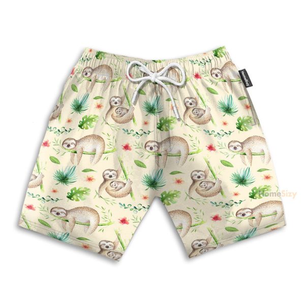 Sloth Leaf Pattern Tropical Hawaiian Shirt & Beach Shorts