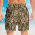 Realistic Seamless Bitcoin Cryptocurrency Hawaiian Shirt & Beach Shorts