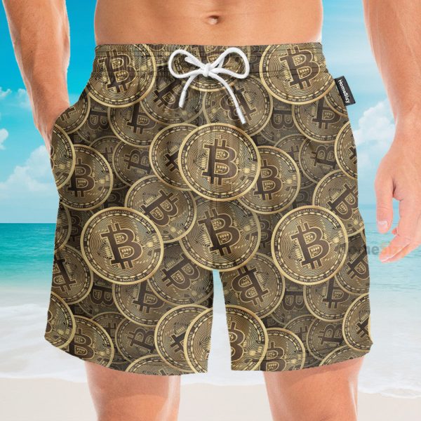 Realistic Seamless Bitcoin Cryptocurrency Hawaiian Shirt & Beach Shorts