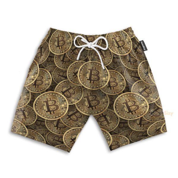 Realistic Seamless Bitcoin Cryptocurrency Hawaiian Shirt & Beach Shorts